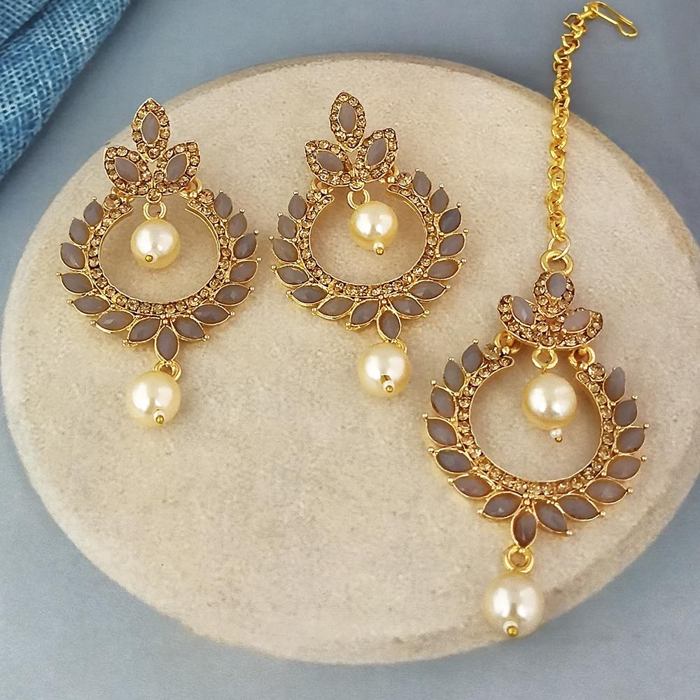 Adi Gold Plated Kundan And Austrian Stone Earrings With Maang Tikka - 1319254