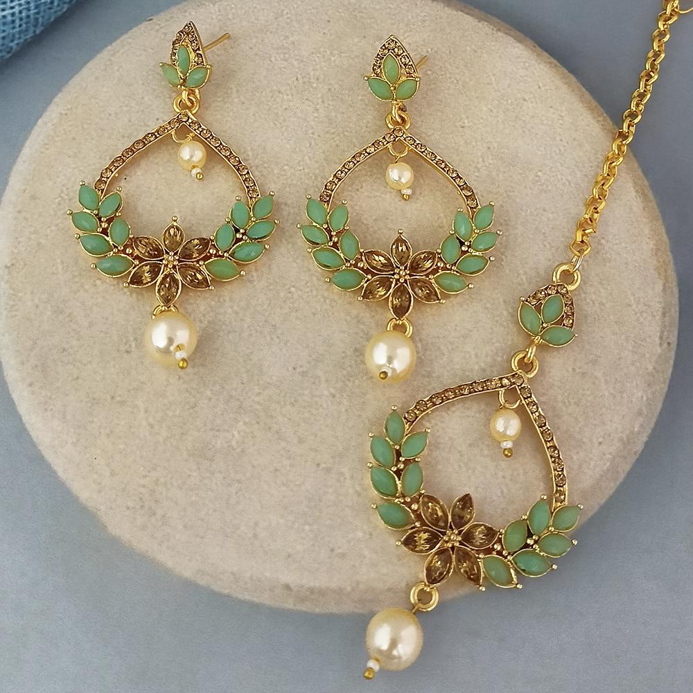 Adi Gold Plated Kundan And Austrian Stone Earrings With Maang Tikka - 1319255