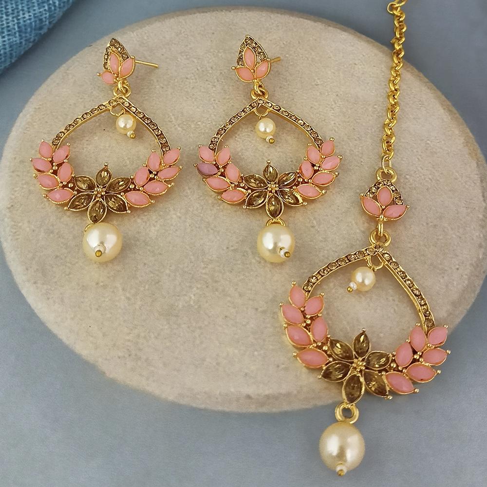 Adi Gold Plated Kundan And Austrian Stone Earrings With Maang Tikka - 1319255