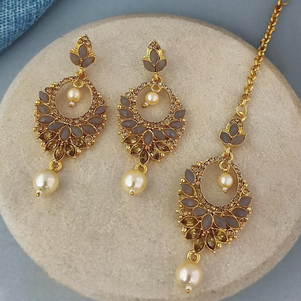Adi Gold Plated Kundan And Austrian Stone Earrings With Maang Tikka - 1319257