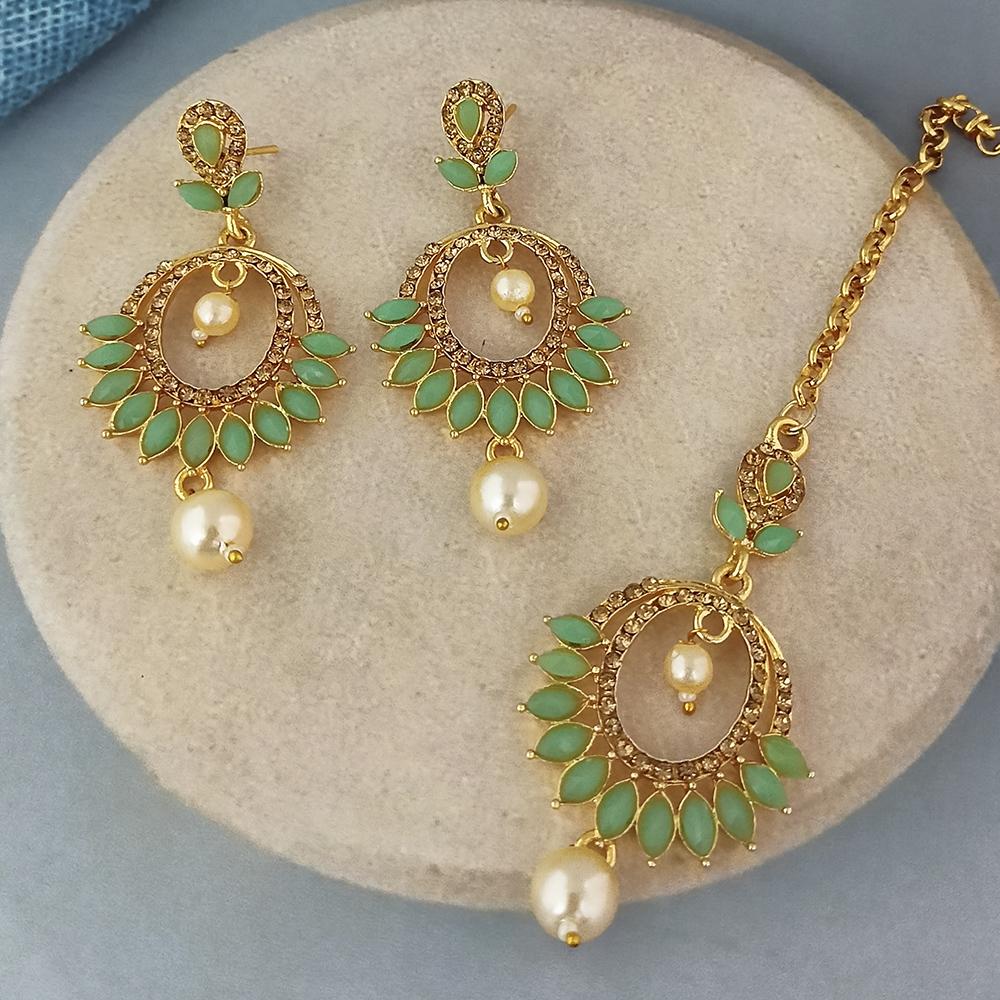 Adi Gold Plated Kundan And Austrian Stone Earrings With Maang Tikka - 1319259