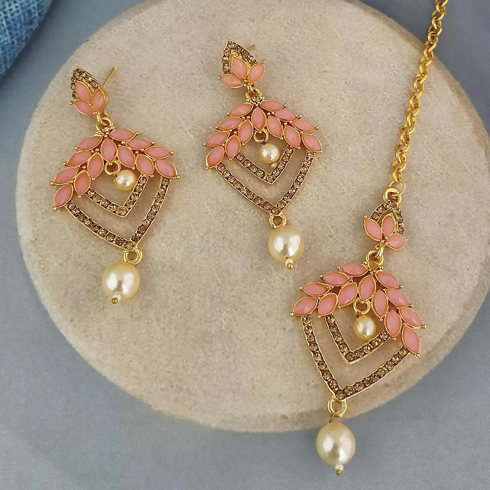 Adi Gold Plated Kundan And Austrian Stone Earrings With Maang Tikka - 1319260