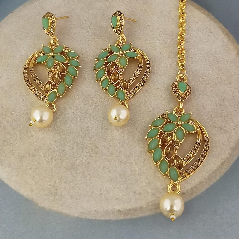 Adi Gold Plated Kundan And Austrian Stone Earrings With Maang Tikka - 1319261