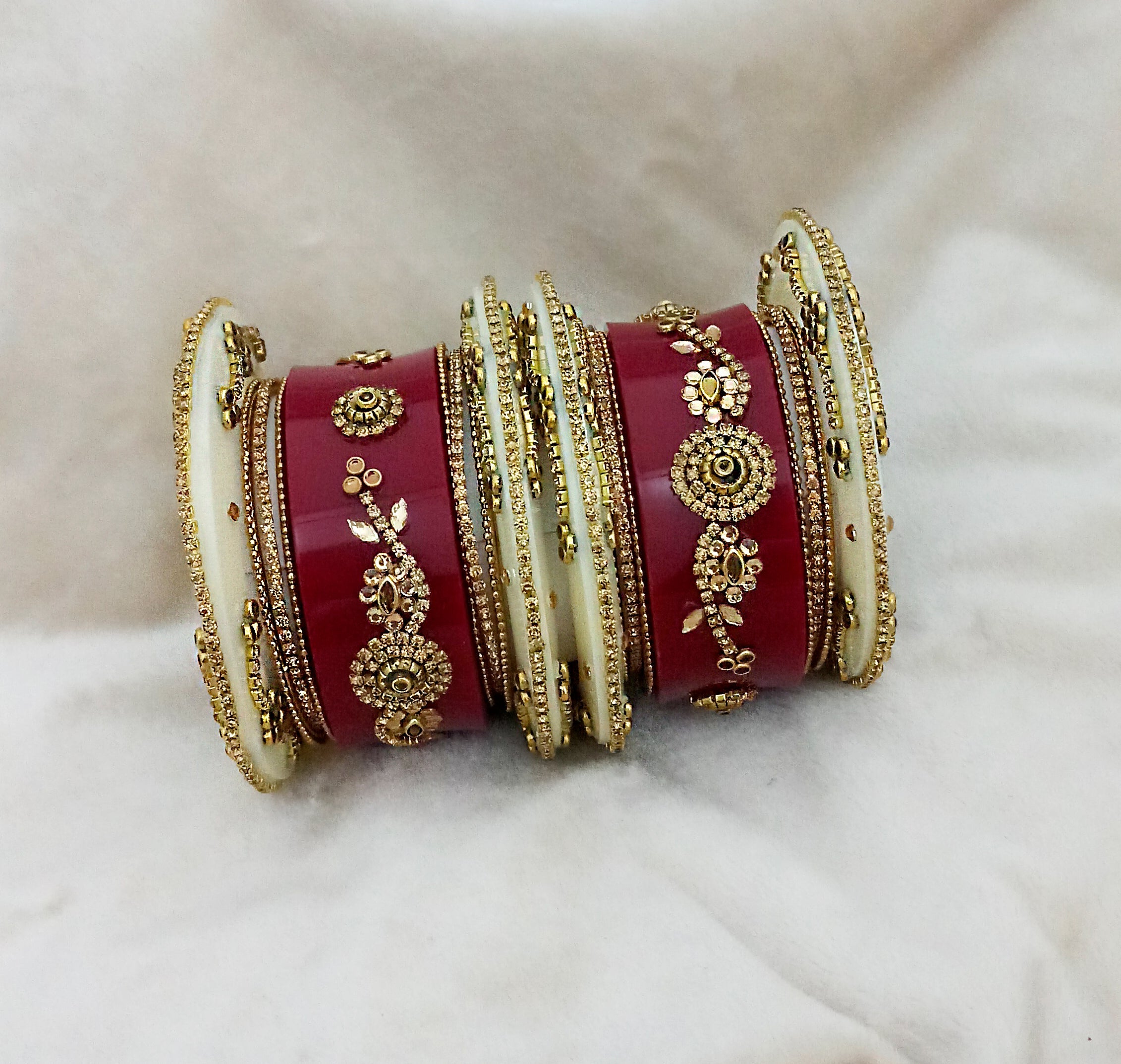 Sejal Gold Plated Maroon Austrian Stone Bangle Set - 1403748