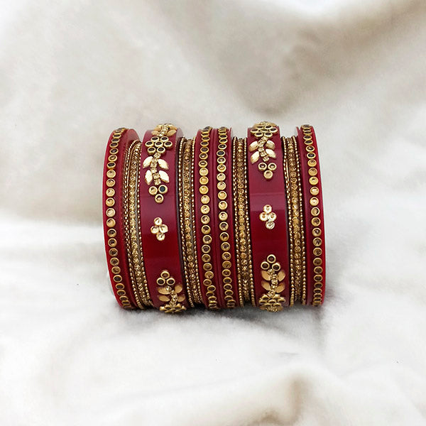 Sejal Maroon Color Austrian Stone Bangle Set - 1403753