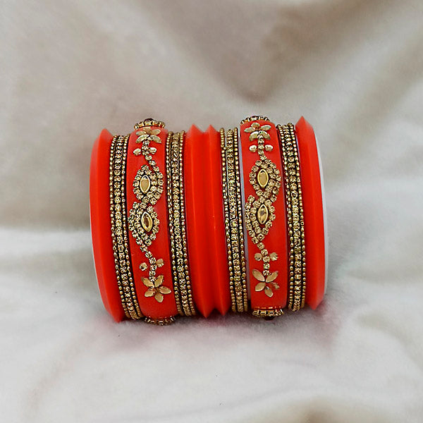 Sejal Orange Color Austrian Stone Bangle Set - 1403759C