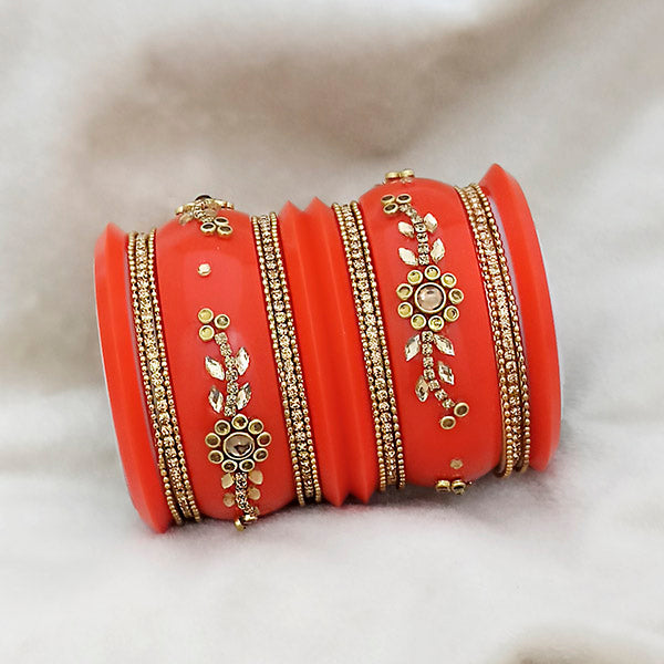 Sejal Orange Color Austrian Stone Bangle Set - 1403760C