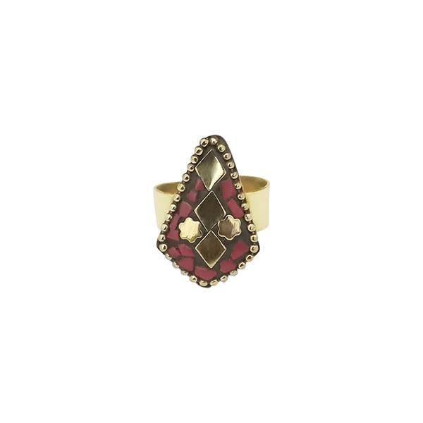 Urthn Maroon Resin Stone Gold Plated Adjustable Ring - 1501889
