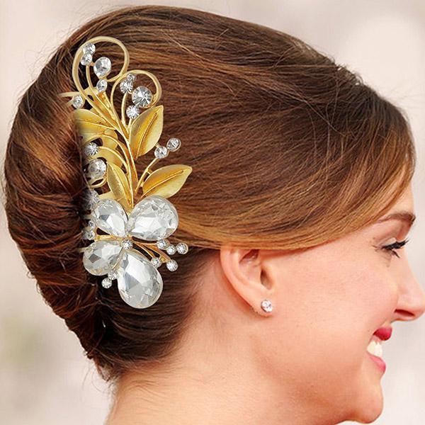 Apurva Pearls Austrian Stone Gold Plated Hair Brooch - 1502007