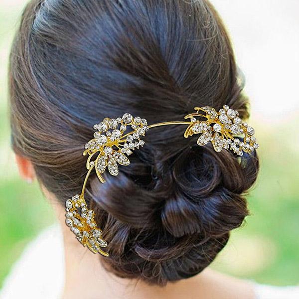 Apurva Pearls Gold Plated Austrian Stone Hair Brooch - 1502017A