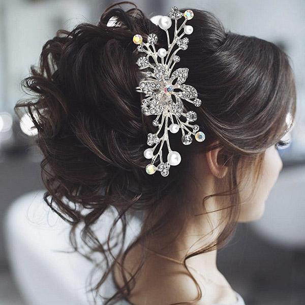 Apurva Pearls Silver Plated Austrian Stone Pearl Hair Brooch - 1502062A