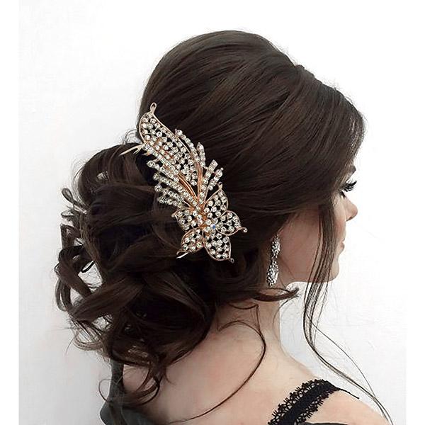 Apurva Pearls White Austrian Stone Gold Plated Hair Brooch - 1502070A