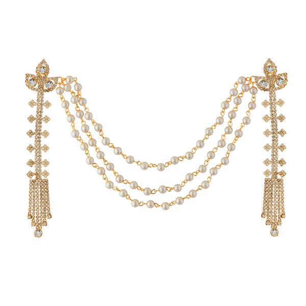Apurva Pearls Gold Plated Pearl Stone Hair Brooch - 1502227