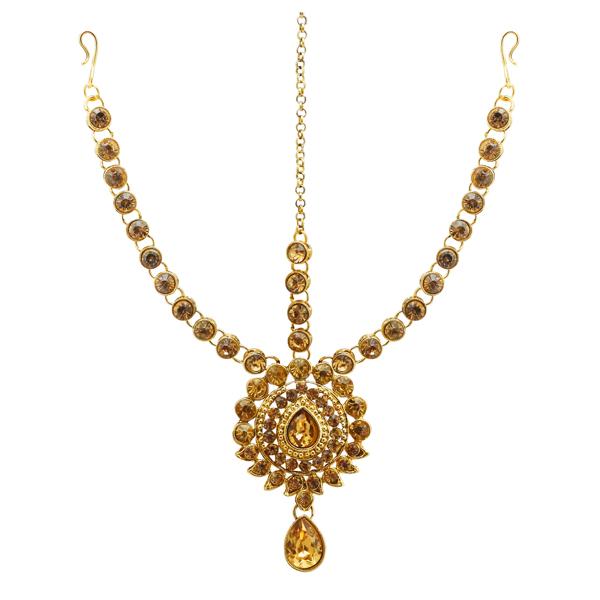 Soha Fashion Gold Plated Brown Austrian Stone Maang Tikka - 1502508B