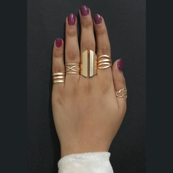 Urthn Gold Plated Adjustable 5 Finger Ring Set - 1502916