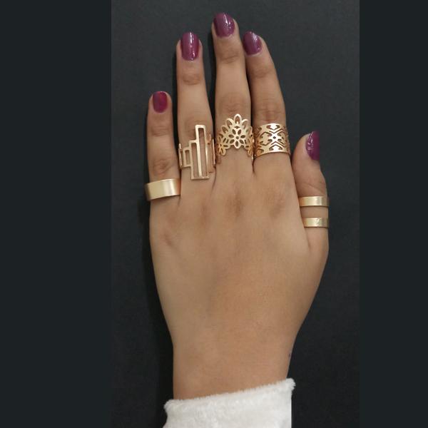 Urthn Gold Plated Adjustable 5 Finger Ring Set - 1502920