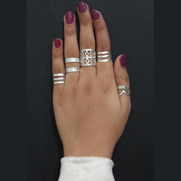 Urthn Silver Plated Adjustable 5 Finger Set - 1502924
