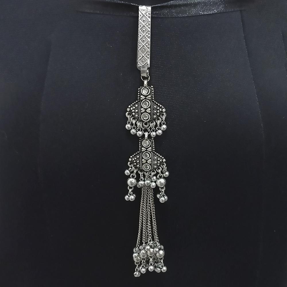 Jeweljunk Oxidised Plated White Kundan Challa -1503810