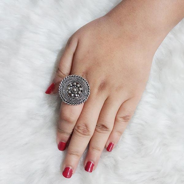 Urthn Rhodium Plated Adjustable Finger Ring - 1504704B