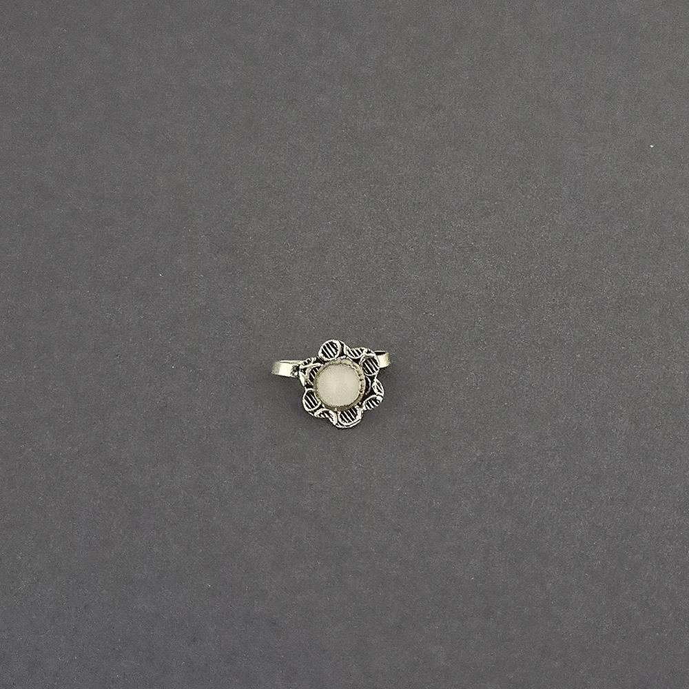 Jeweljunk Red Beads Oxidised Silver Plated Nose Ring - 1505015E