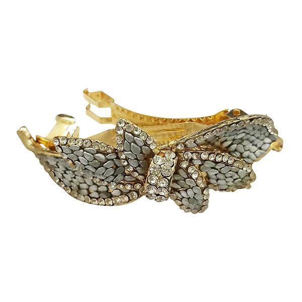 Apurva Pearls Gold Plated Austrian Stone Barrette Hair Clip - 1505217B
