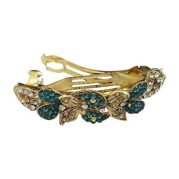 Apurva Pearls Blue Austrian Stone Barrette Hair Clip - 1505229D