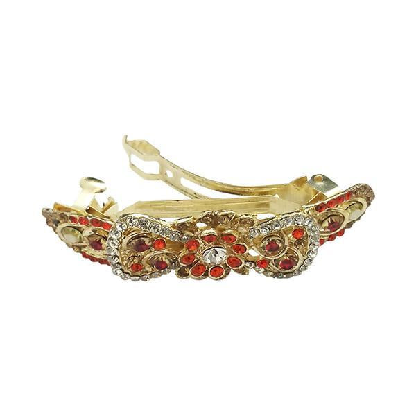 Apurva Pearls Maroon Austrian Stone Barrette Hair Clip - 1505232F