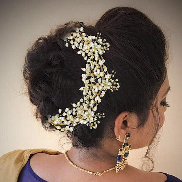 Apurva Pearls White Austrian Stone Floral Hair Brooch - 1505423
