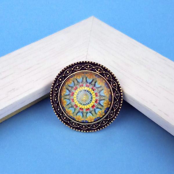 Jeweljunk Antique Gold Plated Multicolor Adjustable Finger Ring - 1505550