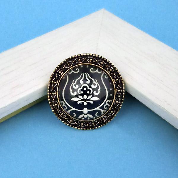 Jeweljunk Antique Gold Plated Black Adjustable Finger Ring - 1505552