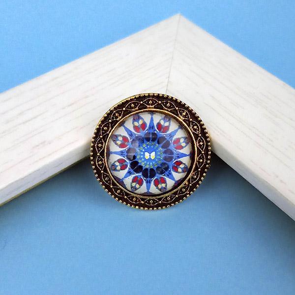 Jeweljunk Antique Gold Plated Blue Adjustable Finger Ring - 1505560