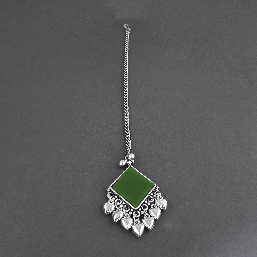 Jeweljunk Red Oxidised Silver Plated Maang Tikka - 1505653E