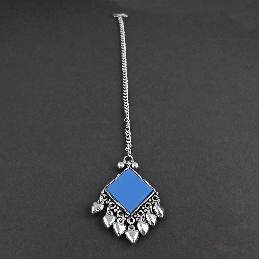 Jeweljunk Red Oxidised Silver Plated Maang Tikka - 1505653E