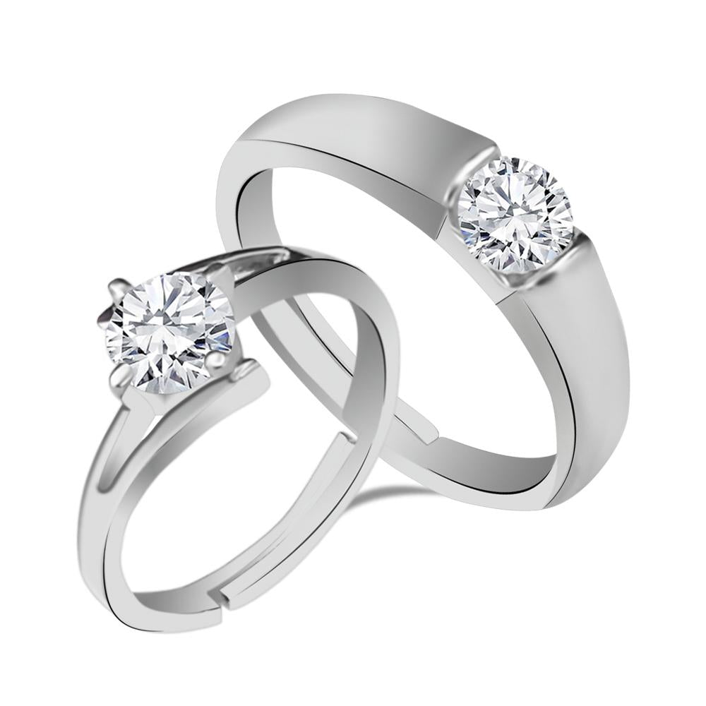 Urbana Rhodium Plated Pack Of 12 Couple Ring Set With Crystal Stone - 1506366