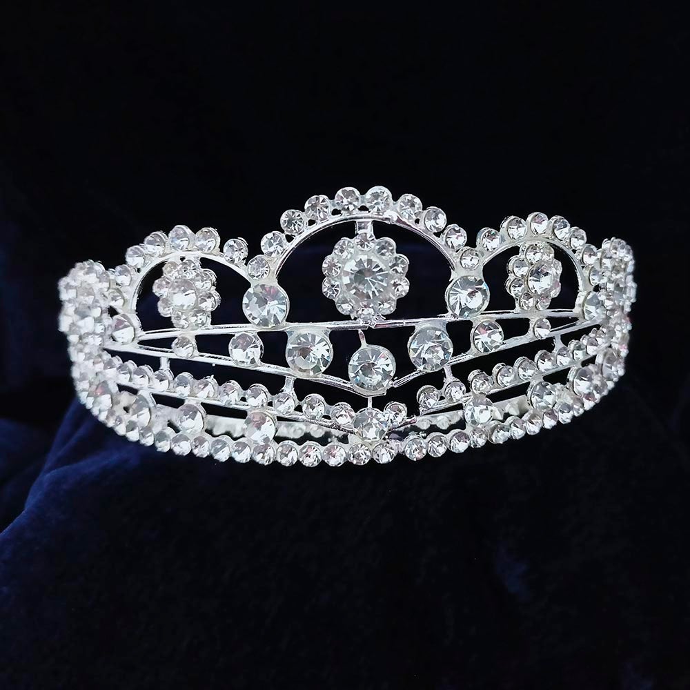 Kriaa Silver Plated White Austrian Stone Crown - 1507118