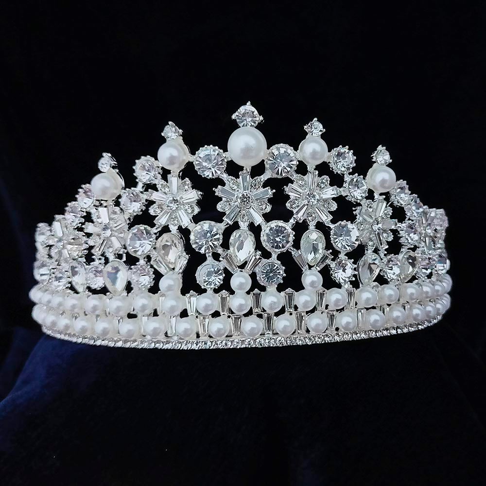 Kriaa Silver Plated White Austrian Stone Crown - 1507137