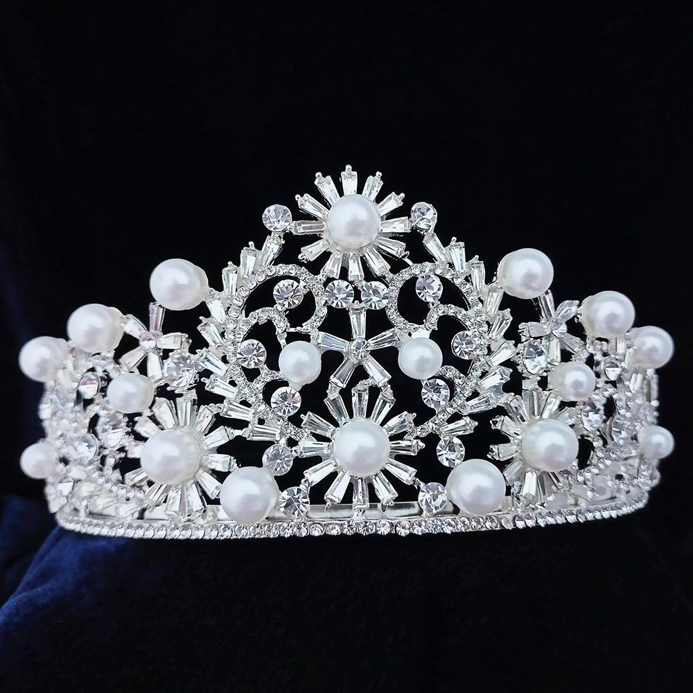 Kriaa Silver Plated White Austrian Stone Crown - 1507140