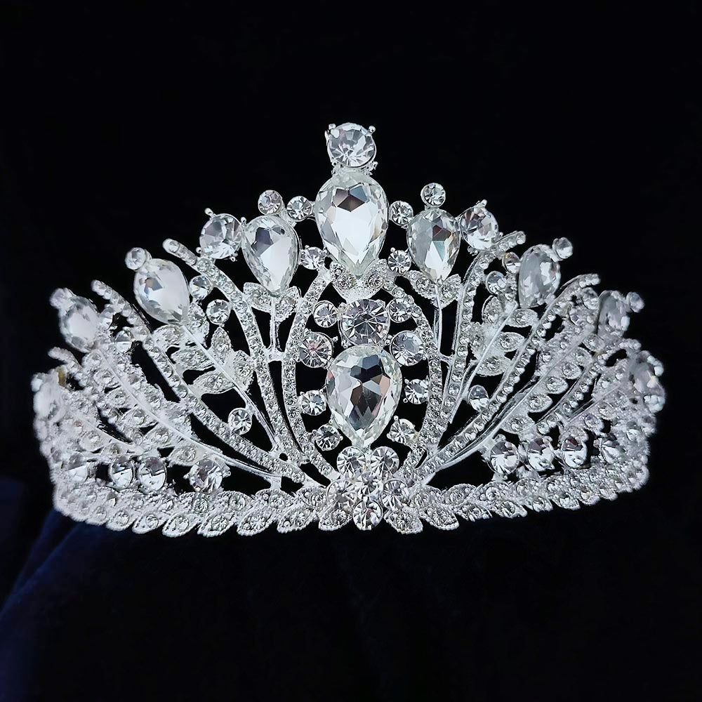 Kriaa Silver Plated White Austrian Stone Crown - 1507143