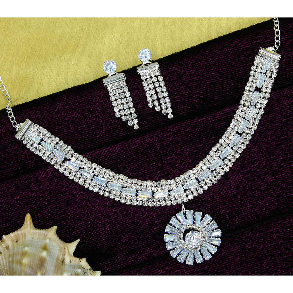 Mahavir Silver Plated Austrian Stone Necklace Set