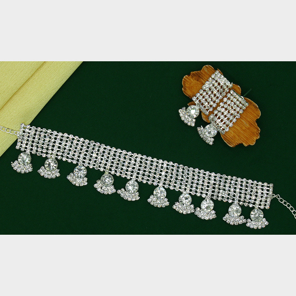 Mahavir Silver Plated Austrian Stone Choker Necklace Set