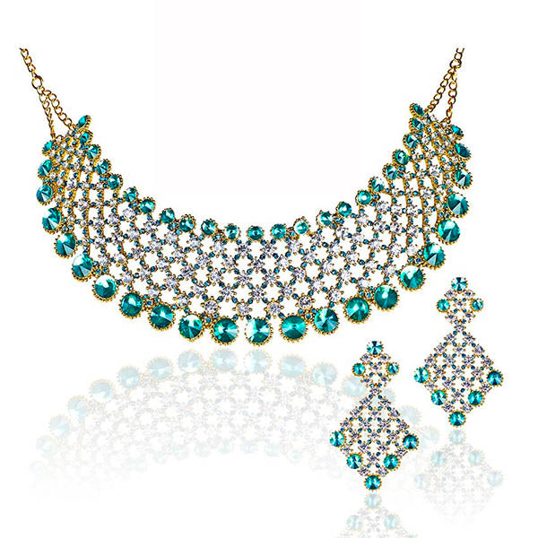 Mithya Gold Plated Stone Necklace Set with Maang Tikka - 2000102