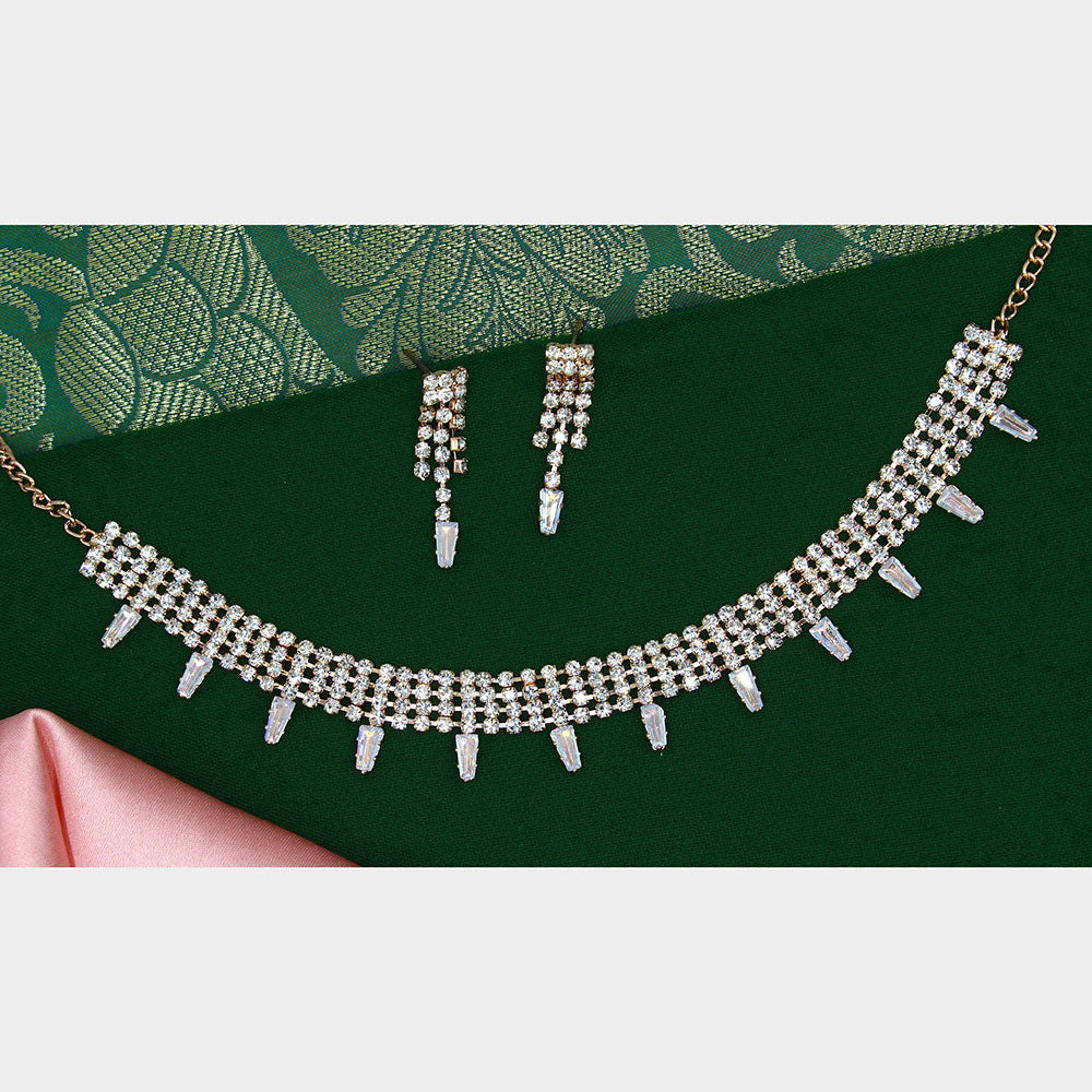 Mahavir Rose Gold Plated Austrian Stone Necklace Set