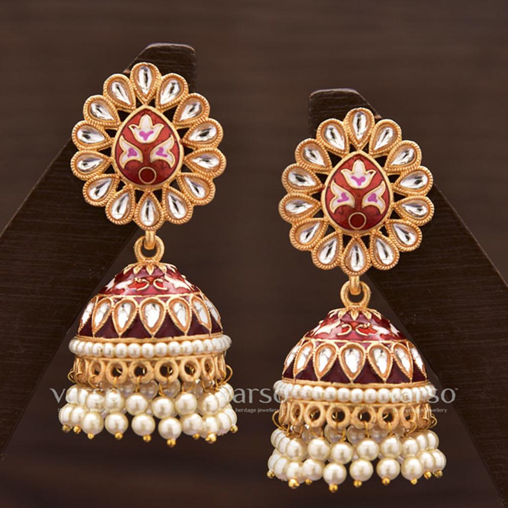 Varso Jhumki Pearl Kundan With Design Print - 211275