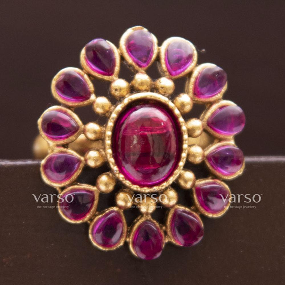 Varso Kempu Gold Antique Brass Alloy Adjustable Ring - 212013