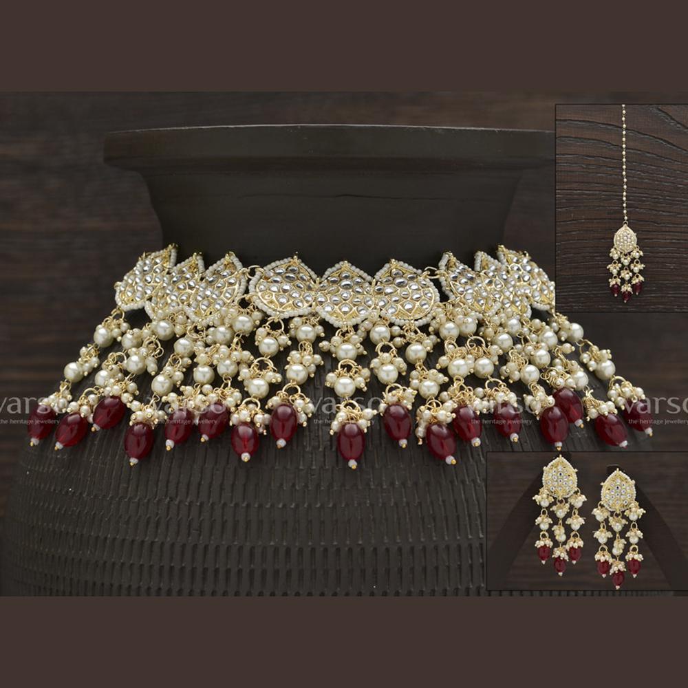 Varso Designer Kundan Chocker With Earrings and Mang Tika, Goregous Set - 2162