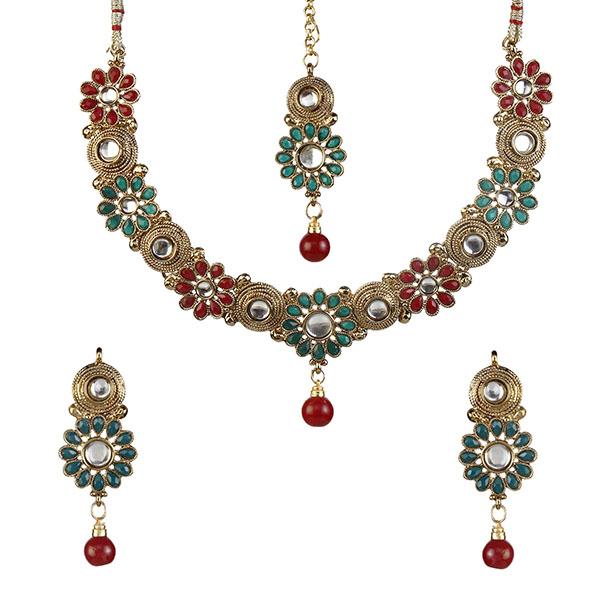 Soha Fashion Pota Stone Necklace Set With Maang Tikka - 2201201
