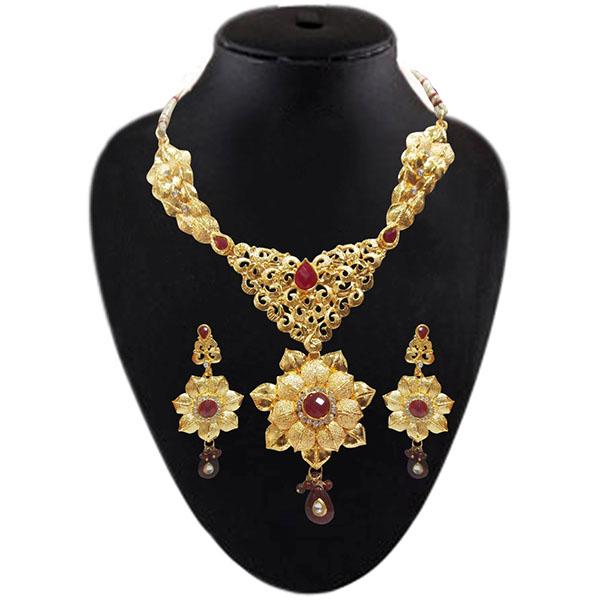 Soha Fashion Maroon Pota Stone Necklace Set - 2201202