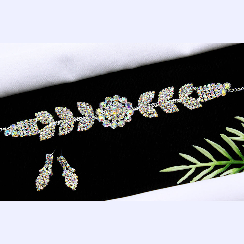 Mahavir Silver Plated Austrian Stone Necklace Set