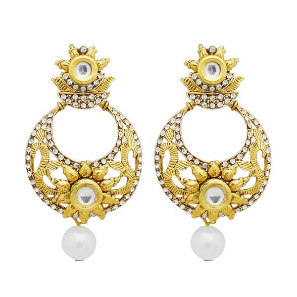 Jheel Austrian Stone Kundan Pearl Drop Dangler Earrings - 2900211B