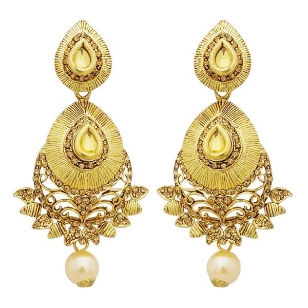 Jheel Austrian Stone Gold Plated Pearl Drop Dangler Earrings - 2900243A